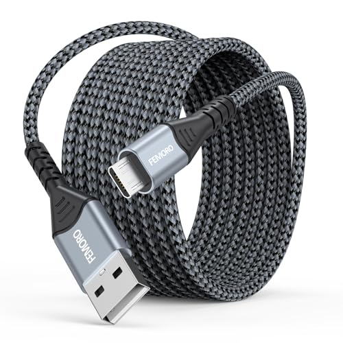 FEMORO Micro USB Cable 15Ft, Extra Long MicroUSB Fast Charging Cord & Data Transfer Braided for PS4 Xbox Controller WyzeCam v1-3 Old Android Phones Kindles Raspberry Pi 3 - size: 15 Feet