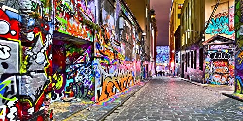 Yeele 20x10ft Urban Graffiti Photography Background Street Cartoon Graffiti Wall Retro Backdrop 80'S 90'S Fashion Hip Hop Style Backdrop Party Decorations Kids Adult Portrait Photo Shoot Studio Props