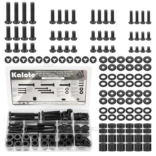 132Pcs Universal TV Mounting Hardware Screws Kit Set M4-M8 | Black Screws, Washers & Spacers, VESA Mount Replacement Screws, Fits Most TVs/Monitors up to 80",Organized Storage Case - color: Black
