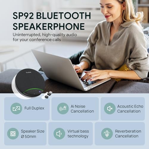 Yealink Sp92 Conference Speaker and Microphone with Bluetooth Dongle, Teams Certified, Noise Reduction, 20H Call Time USB Speakerphone for 4-6 People Meeting Room - color: Black- SP92 with Dongle USB-C/A