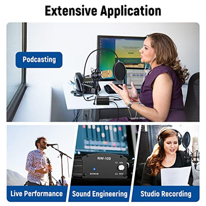 Neewer 1-Channel 48V Phantom Power Supply with Adapter, BONUS+XLR 3 Pin Microphone Cable for Any Condenser Microphone Music Recording Equipment (8 feet) - style: NW-100