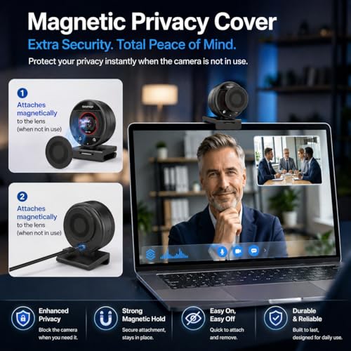 4K PC Webcam, PDAF Auto Focus, 1080P@60fps, Dual Noise Cancelling Mics, 8X Digital Zoom 73° FOV, Privacy Cover Plug&Play Web Camera for PC Computer Windows Mac Zoom Teams Twitch Google Meet