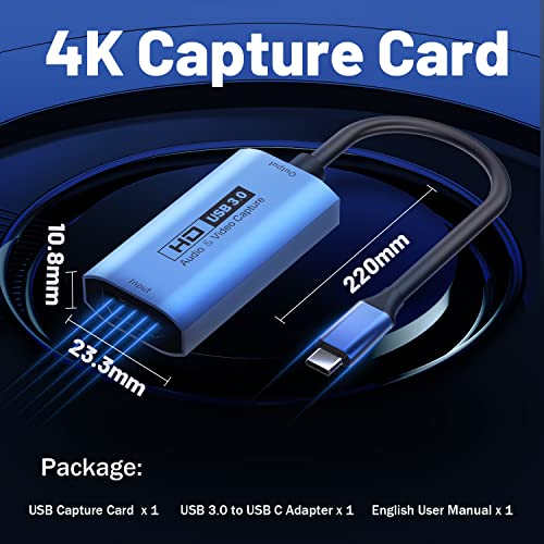 GUERMOK Video Capture Card, USB3.0 HDMI to USB-C Capture Device, Stream & Record at 2K@30FPS 1080P@60FPS, Compatible with iPad Mac OS Windows, Quest 3, OBS, Zoom, PS5/4, Switch, Xbox (Blue) - color: Blue