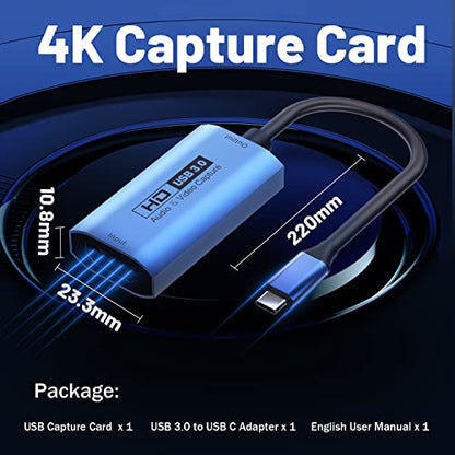 GUERMOK Video Capture Card, USB3.0 HDMI to USB-C Capture Device, Stream & Record at 2K@30FPS 1080P@60FPS, Compatible with iPad Mac OS Windows, Quest 3, OBS, Zoom, PS5/4, Switch, Xbox (Blue) - color: Blue