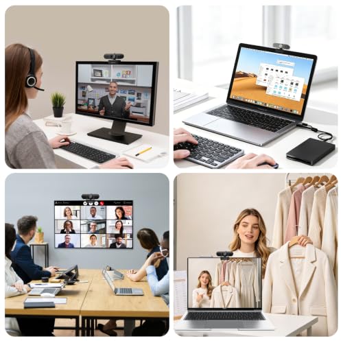 1080P Full HD Webcam, AF Auto Light Correction, Dual-Digit Microphone, Privacy Cover, Noise 360° Rotatable, Plug & Play USB Webcams
