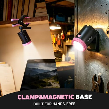 2-Pack Pink Rechargeable LED Work Light, 360° Adjustable Spotlight with Magnetic Base & Clamp, Portable Clip Light for Garage, BBQ, Workshop, Car Repair, Household & Emergency Use - style: 2-Pack