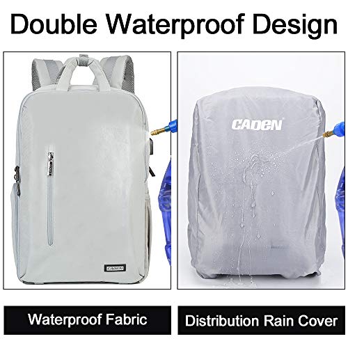 CADeN Camera Backpack w/ 15.6" Laptop Compartment, USB Charge Port, Tripod Holder, Rain Cover Compatible for Sony Canon Nikon - color: L5 Generation 3 Light Gray