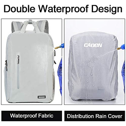 CADeN Camera Backpack w/ 15.6" Laptop Compartment, USB Charge Port, Tripod Holder, Rain Cover Compatible for Sony Canon Nikon - color: L5 Generation 3 Light Gray