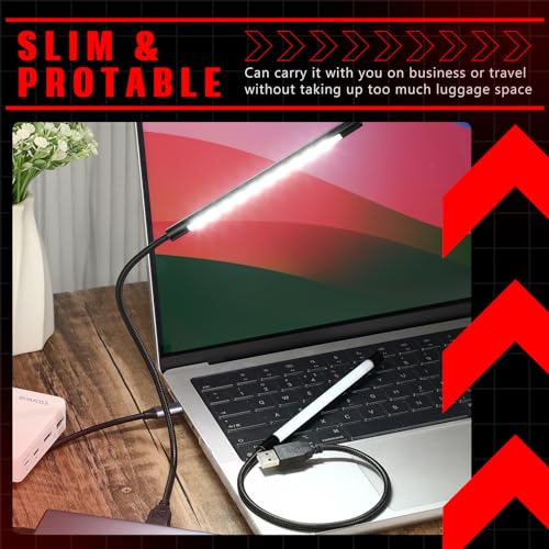 Tujoe 2 Pieces USB LED Light for Laptop Keyboard Gooseneck Light Computer Lamp Flexible Stick Dimmable LED Lamp Touch Switch for Reading Book(Black) - color: Black