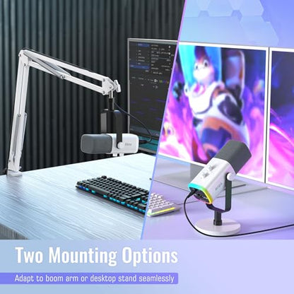 FIFINE XLR/USB Gaming Microphone Bundle with Metal Boom Arm, Dynamic RGB Mic with Mute, Gain, Monitoring for Streaming, Vocal Recording, Podcast Arm Stand for Home Studio Video Creation (AM8W+CS1W)