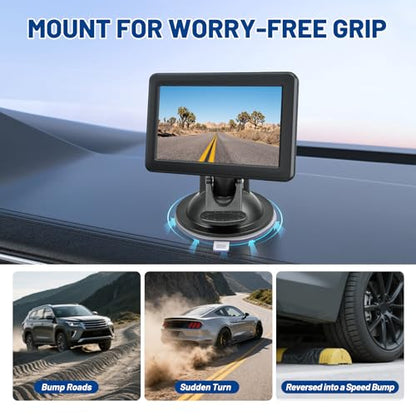 EWAY 4-Hole Direct Fit Suction Cup Mount for Backup Camera 4.3"/5" Monitor, Knob-Lock Adjustable Dashboard Windshield Monitor Mounting Bracket Holder for Car Rear View Camera Screen Display Stand