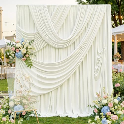 10ftx12ft Wrinkle Free Ivory Backdrop Curtain, 2 Panels 12FT Height Ivory Wedding Backdrop Drapes, Silky Polyester Back Drop Cloth for Birthday Photography Background Party Backdrop Draping - color: Ivory, size: (W)5ft x (H)12ft (2 Panel)