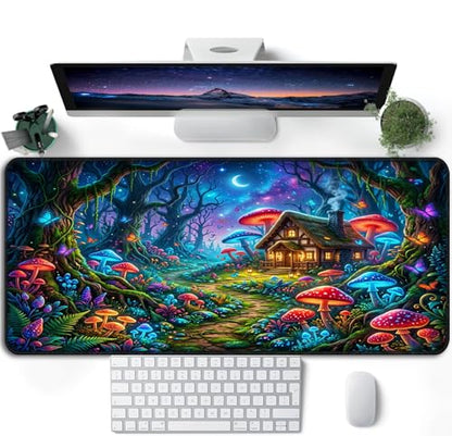 Blacklight UV Reactive Gaming Mouse Pad – Glow in the Dark Fantasy Mushroom Forest, Neon Nature Desk Mat, Non-Slip Extended Mouse Pad for PC, Laptop, Office & Gaming Setup - color: Mushroom Farmhouse