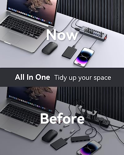 WENTER Powered USB Hub 3.0 with SD/TF Card Reader, Aluminum 10 Port Powered USB Hub (9 USB 3.0 Data Transfer Port & 1 USB Fast Charging Port Hub) USB 3.0 Hub for PC, Laptop - size: 9+1