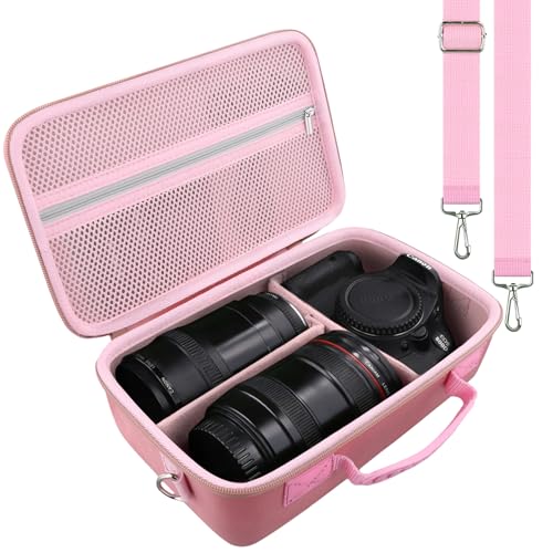 khanka Camera Case for Canon EOS Rebel R6 V/T7/T100/T6/R50/R100/R5/R7/R8/R6 Mark II/SL3 DSLR Camera,Travel Protective Carrying Case for Canon EOS Rebel Camera and 18-55mm/18-45mm Lens(Pink Case Only) - color: Pink