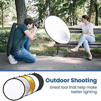 Etekcity 43" (110cm) 5-in-1 Photography Reflector, Multi-Disc Light Reflectors for Photography, Collapsible with Bag - Translucent, Silver, Gold, White and Black - size: 43 Inch