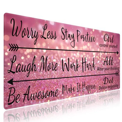 Stay Positive Work Hard with Arrows Large Mouse Pad, Pink Glitter Desk Mat | Inspirational Quote Black Red Design, Motivational, 31.5" x 11.8", XXL Gaming Stitched Keyboard Mat, Smooth, Anti-Slip - color: Inspirational Pink Glitter