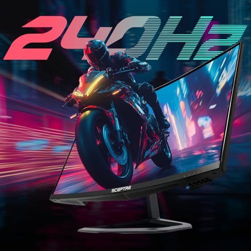 Sceptre Curved 24.5-inch Prime Gaming Monitor up to 240Hz 1080p R1500 1ms DisplayPort x2 HDMI x2 Blue Light Shift Build-in Speakers, Machine Black 2025 (C255B-FWT240 Series) - style: 24.5" Curved 240Hz