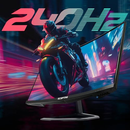 Sceptre Curved 24.5-inch Prime Gaming Monitor up to 240Hz 1080p R1500 1ms DisplayPort x2 HDMI x2 Blue Light Shift Build-in Speakers, Machine Black 2025 (C255B-FWT240 Series) - style: 24.5" Curved 240Hz