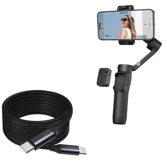 BoxWave Cable Compatible with hohem iSteady X3 SE - DirectSync PD Cable (10ft) - USB-C to USB-C (100W), Long Type C Braided Nylon Alloy Fast Charge - Jet Black
