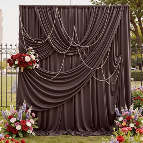 10ftx12ft Wrinkle Free Brown Backdrop Curtain, 2 Panels 12FT Height Wedding Coffe Backdrop Drapes, Silky Polyester Back Drop Cloth for Birthday Photography Background Party Backdrop Draping - color: Brown, size: (W)5ft x (H)12ft (2 Panel)