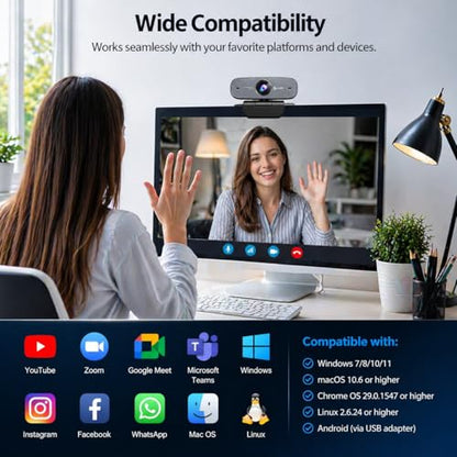 1080P Webcam with Microphone 1080P Web Cam Computer Caemra with Autofocus HD Web cam Plug&Play USB PC Webcam Streaming Camera for Laptop, Desktop, PC, Mac,Web Cam Works w/Zoom/Teams/Facetime/YouTube