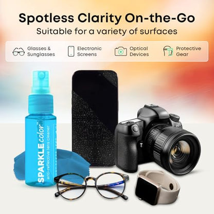 Sparkle Anti-Reflective Safe Lens Cleaner Spray Kit - (2) 1oz Glasses Cleaner Bottle & (2) Microfiber Cloth for Eyeglasses, Sunglasses, Lenses, Screens and Camera Cleaning Kit (4 Piece Set) - style: Blue | 2x1oz Lens Spray + 2 Microfiber Cloths