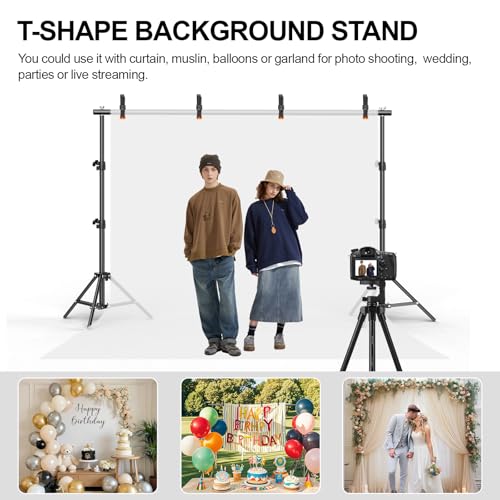 Backdrop Stand 6.5 x 6.5 FT, Adjustable Photography Backdrop Support System Kit with 4 Clamps and Carrying Bag for Parties, Wedding, Photography, Festival Decoration