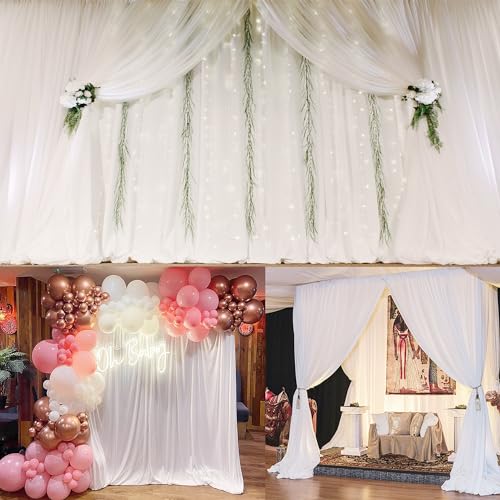 White Backdrop Curtains 2 Panels, 10 Feet Wrinkle-Free Polyester Photography Backdrop Drapes for Wedding Baby Shower Party Background Backdrop Stand- 8FTX10FT (White) - color: White, size: W4' x H10'(2 panels)
