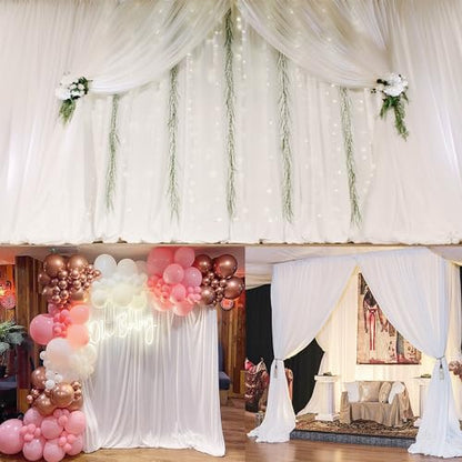 White Backdrop Curtains 2 Panels, 10 Feet Wrinkle-Free Polyester Photography Backdrop Drapes for Wedding Baby Shower Party Background Backdrop Stand- 8FTX10FT (White) - color: White, size: W4' x H10'(2 panels)