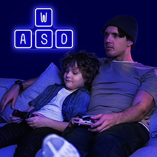 Lumoonosity WASD Neon Sign - USB Powered Blue Keyboard Neon Lights - WASD Keycaps Led Sign with On/Off Switch for Wall, Bedroom, Game Room Decor - Cool WASD Keys' Gaming Lights for Gamers, Streamers - style: WASD BLUE