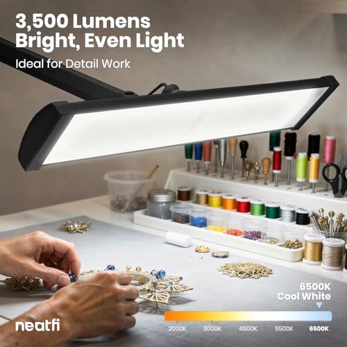 Neatfi Ultra 3,500 Lumens LED Desk Lamp with Clamp – 45W, 270 SMD LEDs, Shadow-Free | Adjustable Brightness | Task Light for Nail, Craft & Office (Black, 26-Inch Wide Shade) - color: Black