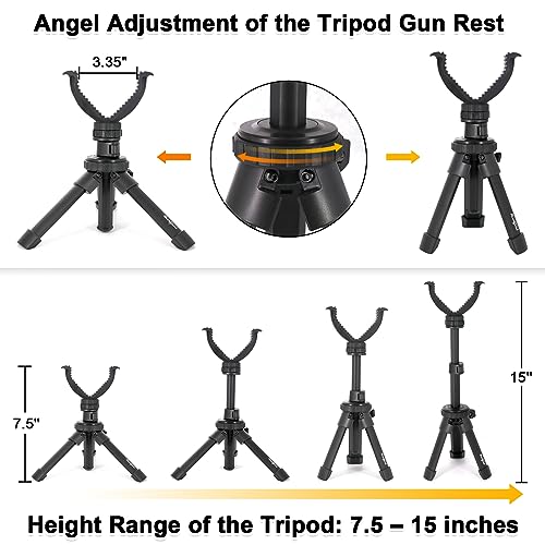 HUNTPAL Portable Shooting Stick Tripod Gun Rest | Portable, Adjustable Height, Compact Aluminum Construction, For Range Table Shooting Target Practice - color: Tripod-672: 7.5"-15"