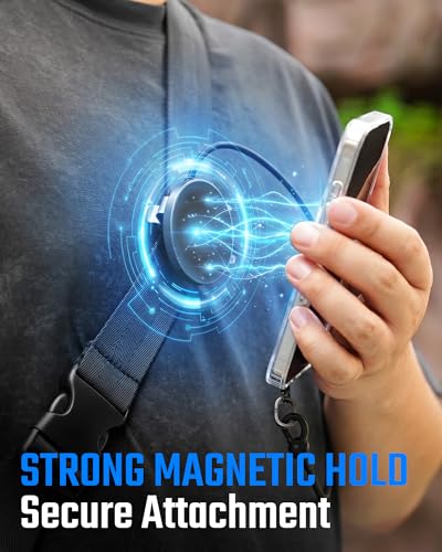 KeyUnity KH01 Magnetic Belt Clip Phone Holder with Anti Theft Lanyard, Quick-Release Hands-Free Access Phone Mount for Belt & Straps, Stretchy Tether for Running Travel Hiking, Compatible with MagSafe