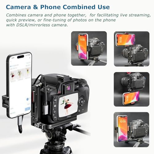 Camera L Bracket for Phone Mount,Camera Side Phone Holder with NATO Handle Rail Phone Rail 38mm Arca Style for Nikon Canon Sony SLR DSLR Camera Live/Vlog Accessories