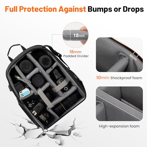Cwatcun Professional Camera Backpack - Waterproof DSLR/SLR/Mirrorless Camera Case - Compatible with Sony, Canon, Nikon - Large Black - color: Black, size: 2.0 Large