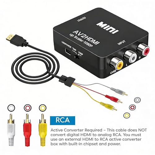 HDMI to RCA Cable Adapter RCA to HDMI Cable Male to 3RCA Converter Video Audio AV Cable Connector Adapter !Attention! NOT Convert Digital HDMI Signal to Analog RCA - Need an Active Converter Box
