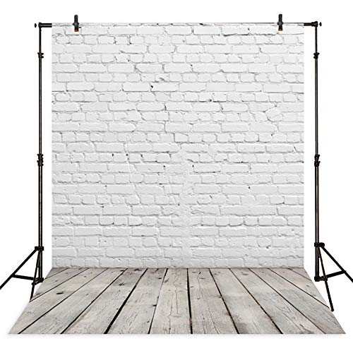 Allenjoy 8x12FT White Brick Wall with Grey Wood Floor Photographic Background Holiday Christmas Photography Family DIY Photo Booth Backdrop Portrait Photoshoot Photography Props - size: 8 x 12 ft