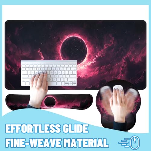 Dark Eclipse Desk Mat Set Cosmic Fantasy Sky Large Mouse Pad with Wrist Rest 4in1 Desk Mat for Desktop Ergonomic Keyboard Wrist Support Anti-Slip Computer Ergonomic Mouse Pad Home Office Gaming - color: Dark Eclipse