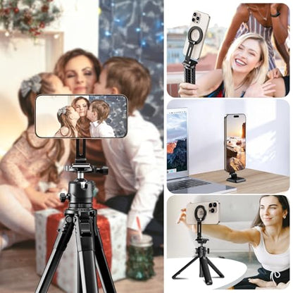 elitehood Aluminum Magsafe iPhone Tripod Mount with Arca Port, Magnetic Phone Mount for Tripod with 1/4" 3/8" Screw Adapter, Cell Phone Holder Stand for Video Recording Live Streaming Vlogging - style: Arca Base