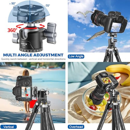 CAVIX Ball Head, Tripod Ball Head Mount 1/4" & 3/8" with Arca Quick Release Plate, 360° Rotating Panoramic Ball Head for DSLR Camera,Tripod,Monopod,Slider,Camcorder - 11 lbs/5kg Load - size: Ball Dia. 28mm