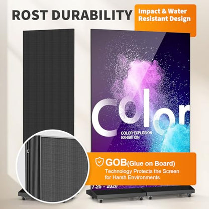80" LED Digital Signage Display with Flight Case, P1.86 Foldable Spliceable LED Poster Screen Kiosk with Content Management System, WiFi/USB/HDMI for Events, Rentals & Commercial Use (Black, 2 Panel) - size: 2 Unit & Flight Case