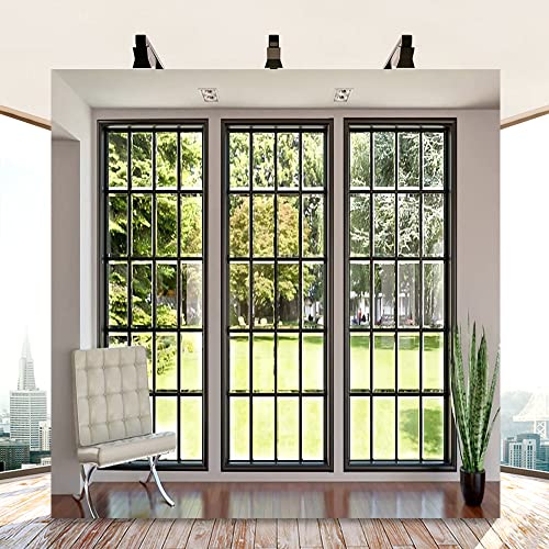 AOFOTO 8x8ft Business Office French Sash Window Backdrop Living Room Sofa Plant Photography Background Interior Casement Work at Home Modern Flat Furniture Apartment Decoration Residence Villa Props - size: 8x8ft