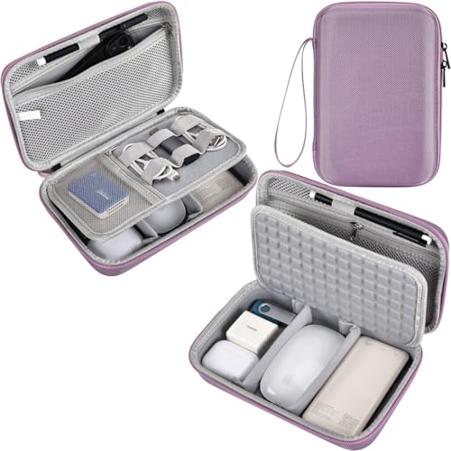 Hard Electronics Organizer Shockproof Carrying Case for MacBook Power Adapter Chargers Cables Power Bank Apple Magic Mouse Apple Pencil USB Flash Disk SD Card Hard Drive Accessories Bag, Purple - color: Purple