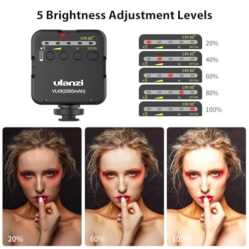 Ulanzi VL49 LED Video Light, 2000mAh Rechargeable On-Camera Fill Light, 5500K Portable Mini Photography Lighting for iPhone Vlogging, DSLR Camera, Tripod, TikTok, Selfie Video Shooting - color: Black