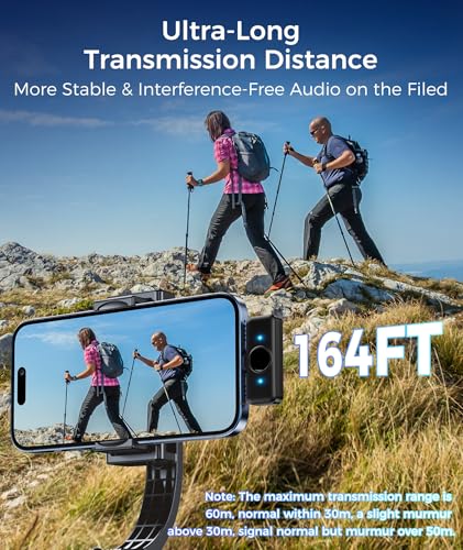 Wireless Lavalier Microphone for iPhone & Android Phones, Noise Reduction & Hi-Fi Audio & 24H Duration & 50M Range, Clips-on Magnetic Lapel Mic for Video Recording/Live Stream/Vlog/Podcast/Interview
