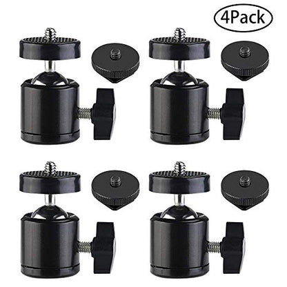 SLOW DOLPHIN Hot Shoe Mount Adapter 360 Degree Swivel Mini Ball Head 1/4 Tripod Screw for Cameras, Camcorders, Smart Phone, LED Video Light, Microphone (4 Packs)