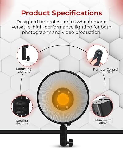 REFLEX CAMERA Professional 80W Handheld LED Photography Light – Portable Studio Video Light, Continuous Lighting for Photography, Handheld LED Spotlight. 3200-5600K 18000lux/1m CRI97 12 Effects + RGB
