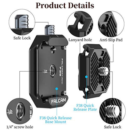 ULANZI F38 Camera Quick Release Plate w 1/4" to 3/8" Screw Thread, Quick Release System QR Plate Camera Tripod Mount Adapter for Sony Canon Monopod DSLR Stabilizer Slider DJI Switch Between Stablizer - size: F38