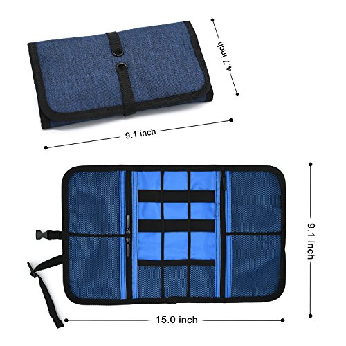 Patu Roll Up Electronics Accessories Travel Gear Organizer Case, Portable Universal External Batteries Hard Drives Cables Cosmetics Kit Bag, Navy - color: Navy